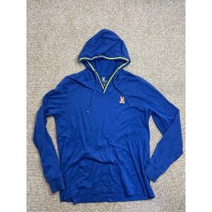 Psycho Bunny Hoodie T Shirt Men's 4 Blue Lightweight Knit Logo Pullover Hoodie